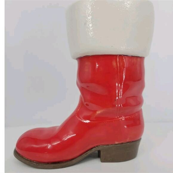 Vintage Santa's Boot Christmas Vase Planter 9" Red Hand Painted Ceramic Mold - Picture 3 of 6